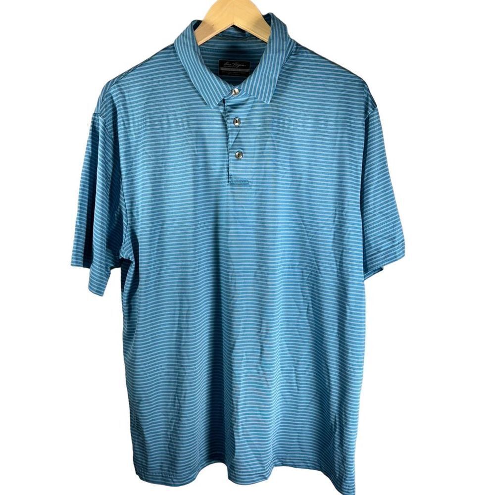 Ben Hogan Men's Large Blue Stripe Performance Golf Polo Shirt Short Sleeve Shirt